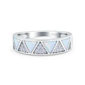 Half Eternity Ring Wedding Engagement Band Triangle Lab Created White Opal 925 Sterling Silver